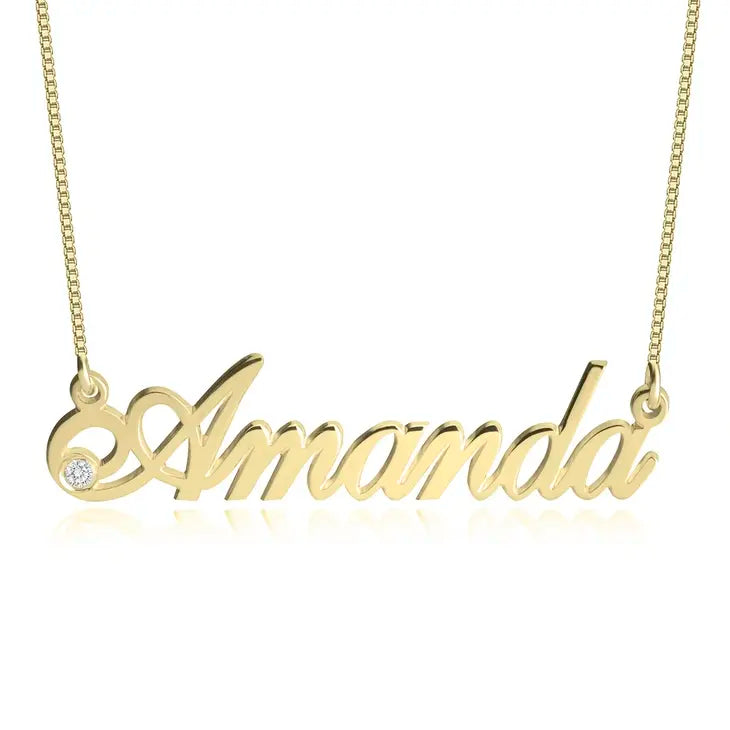 Gold Plated Custom Name + Stone